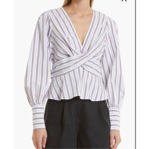 Veronica Beard Seema Stripe Twist Front Blouse in Off White Purple Multi size 8